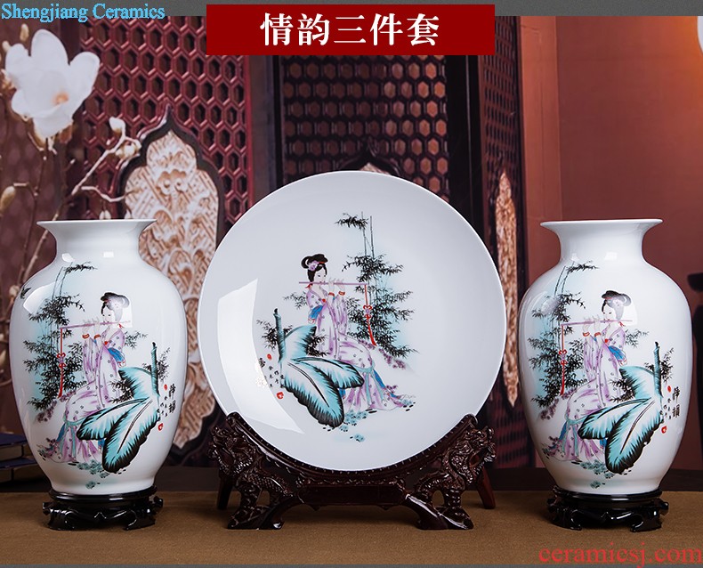 Jingdezhen ceramics vase Chinese penjing flower arranging large three-piece wine ark decoration plate of household decoration