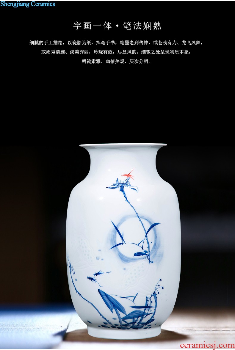 Jingdezhen ceramics vase hand-painted carving shadow green lotus pond interest series of new Chinese style household adornment furnishing articles