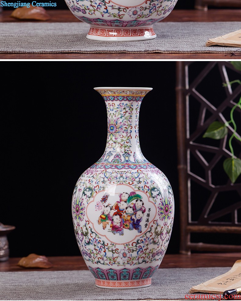 JingLongXuan jingdezhen ceramics Colored enamel vase Modern household adornment handicraft furnishing articles in the living room