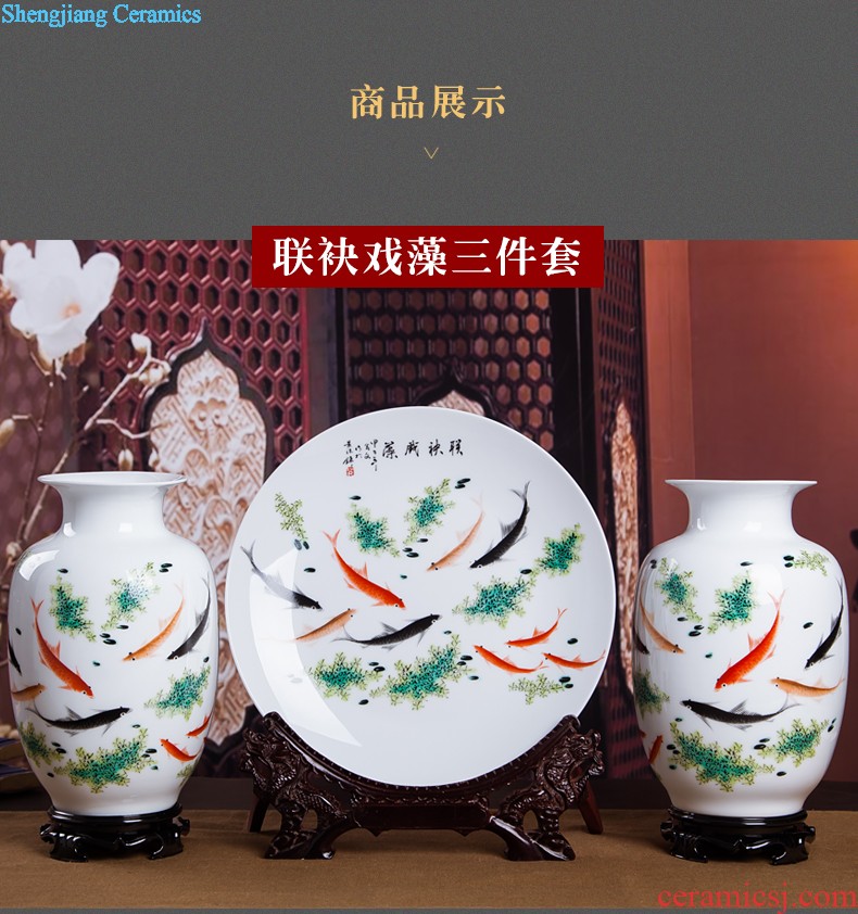 Jingdezhen ceramics vase Chinese penjing flower arranging large three-piece wine ark decoration plate of household decoration