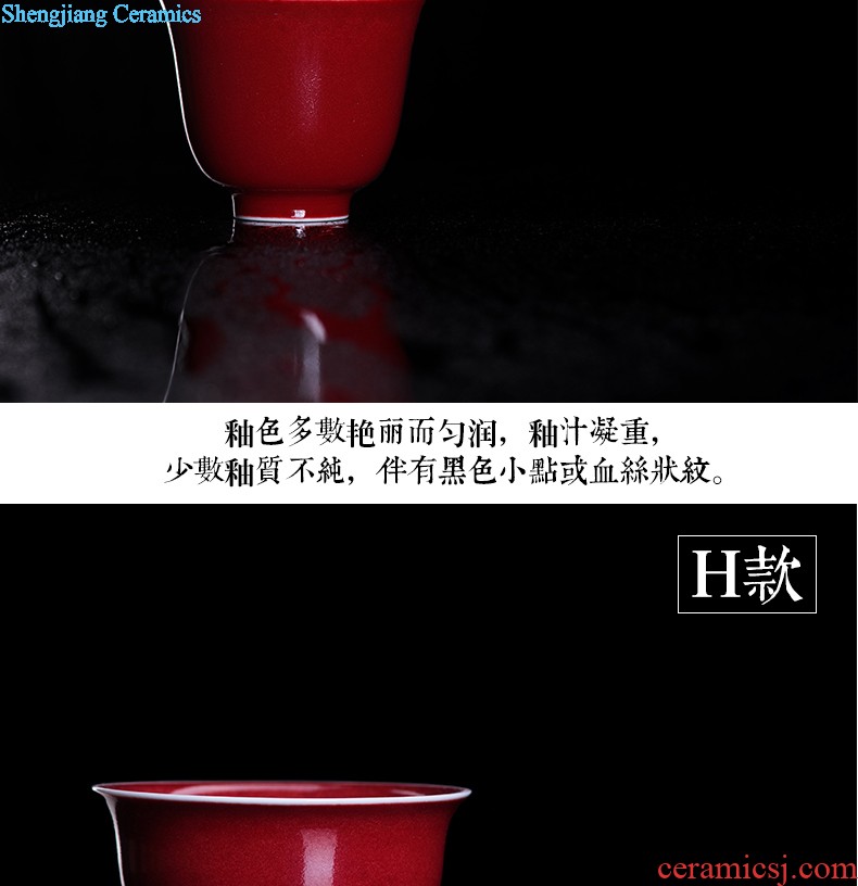 Master kung fu tea sample tea cup cup single cup personal cup tea cups of jingdezhen blue and white agate red plantain