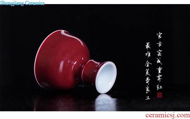 Master kung fu tea sample tea cup cup single cup personal cup tea cups of jingdezhen blue and white agate red plantain