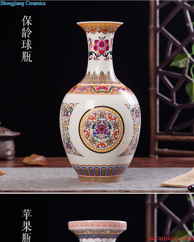 JingLongXuan jingdezhen ceramics Colored enamel vase Modern household adornment handicraft furnishing articles in the living room