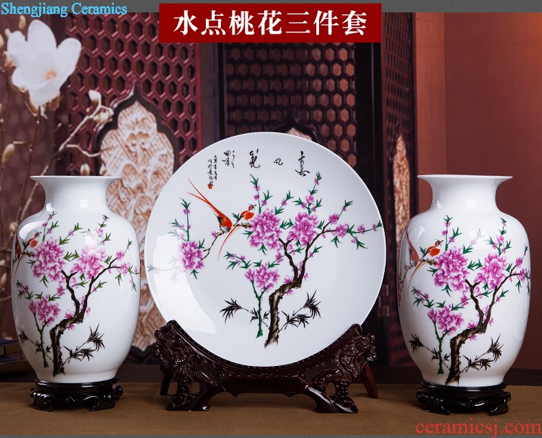 Jingdezhen ceramics vase Chinese penjing flower arranging large three-piece wine ark decoration plate of household decoration