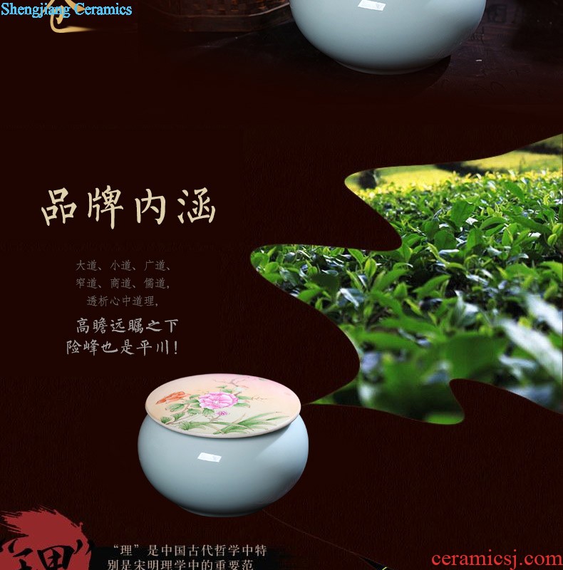 Nine domain Jingdezhen hand-painted pu 'er tea cans ceramic tea cake box of hand-painted flowers and plants tea pot