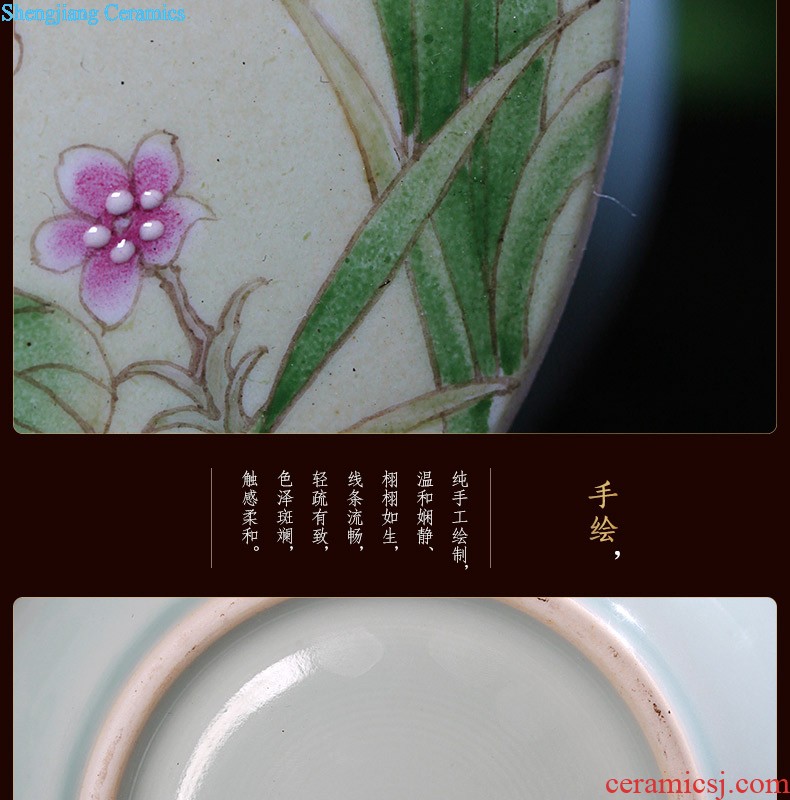 Nine domain Jingdezhen hand-painted pu 'er tea cans ceramic tea cake box of hand-painted flowers and plants tea pot