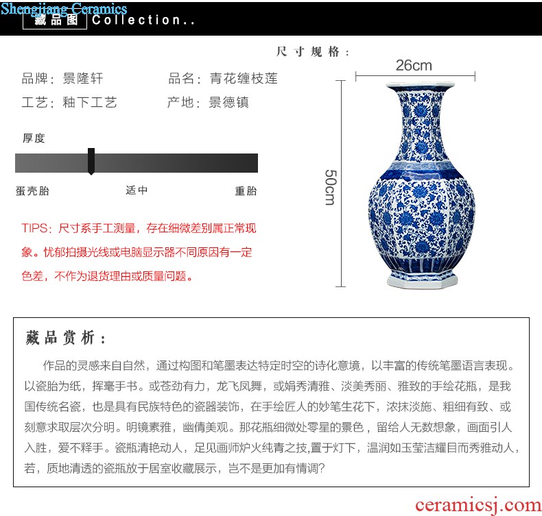 Jingdezhen ceramics vase antique blue-and-white large flower arranging new porch sitting room of Chinese style household act the role ofing is tasted furnishing articles