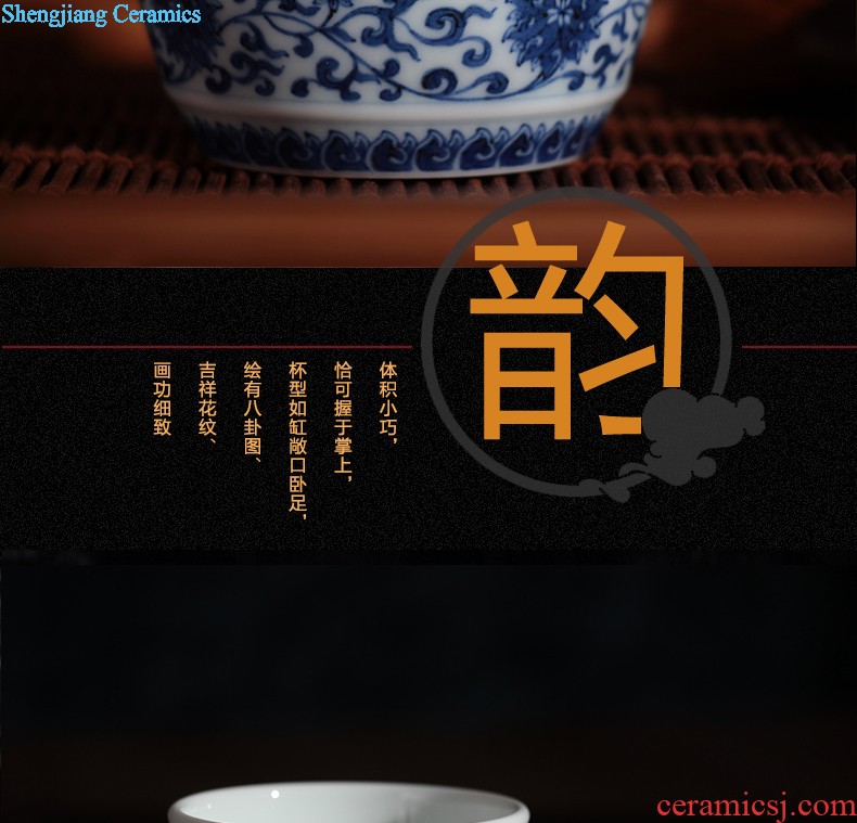 Yongzheng blue bucket stones chrysanthemum grain bowl nine domain jingdezhen antique hand painted sample tea cup ceramic tea set