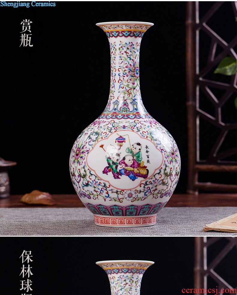 JingLongXuan jingdezhen ceramics Colored enamel vase Modern household adornment handicraft furnishing articles in the living room