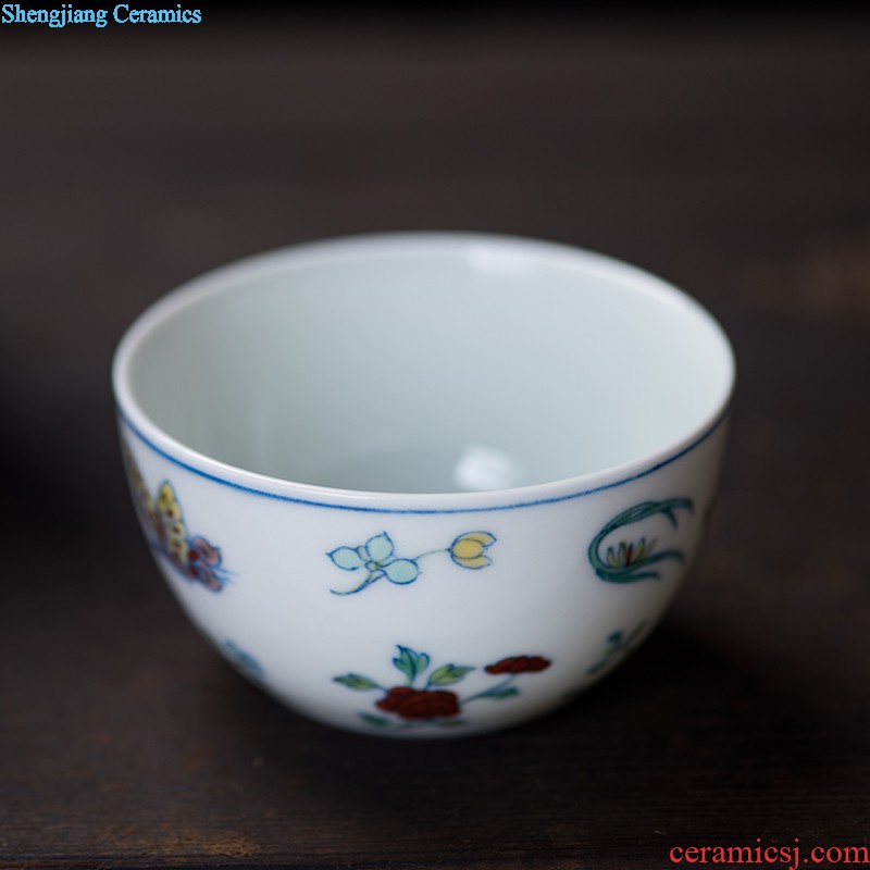 Kung fu tea cups imitation qing yongzheng bucket color ball grain small bowl of jingdezhen ceramic teacups hand-painted archaize ceramic tea set