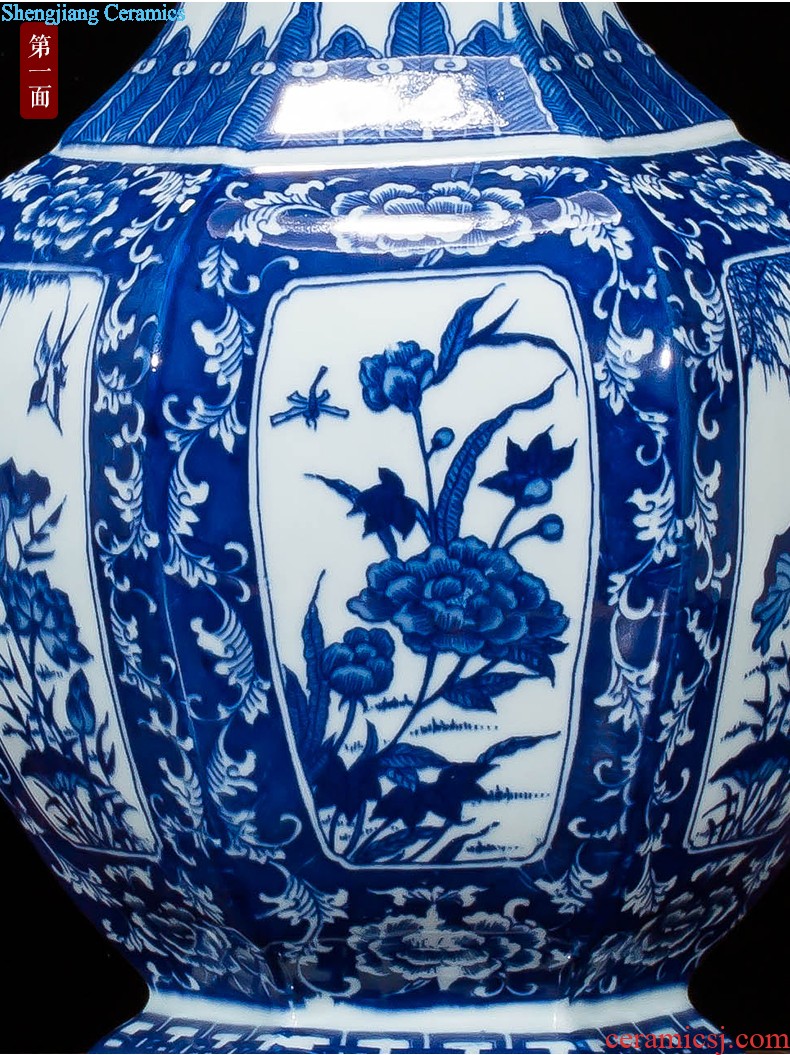 Jingdezhen ceramics vase antique blue-and-white large flower arranging new porch sitting room of Chinese style household act the role ofing is tasted furnishing articles