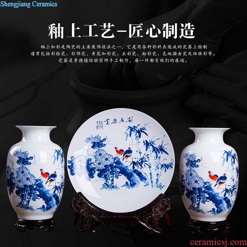 Jingdezhen ceramics vase Chinese penjing flower arranging large three-piece wine ark decoration plate of household decoration