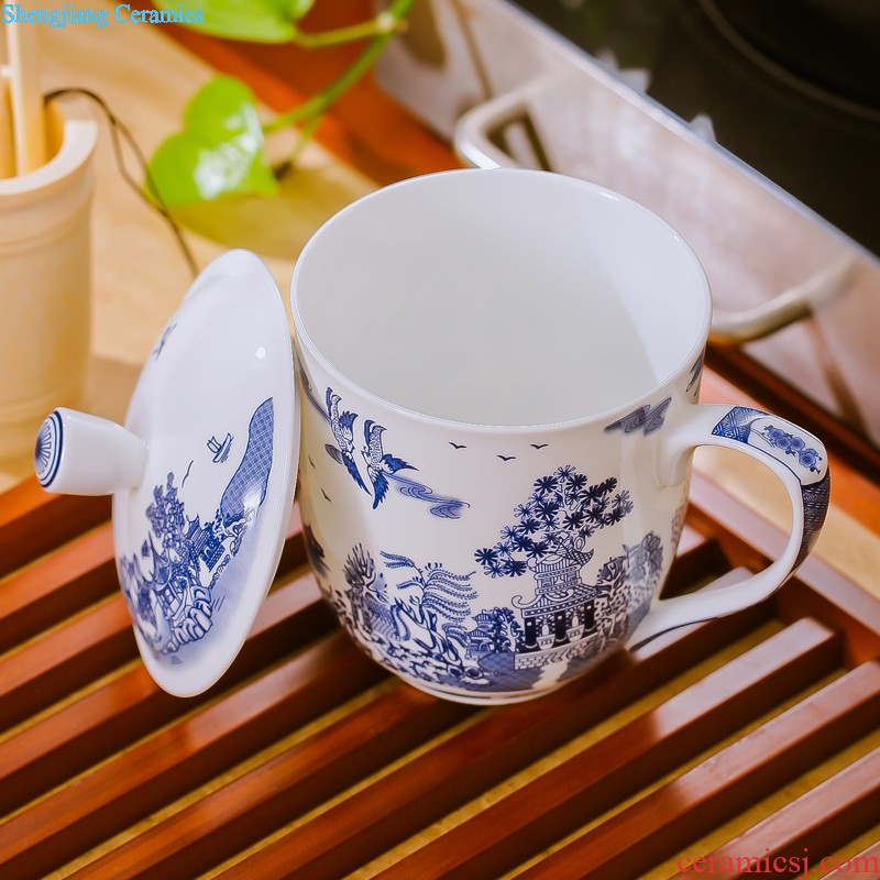 Jingdezhen tea set 6 head hand-painted grilled blue flowers kung fu tea tureen ceramics High grade four of a complete set of oneness