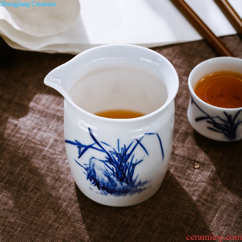 Hand draw nine domain of jingdezhen blue and white porcelain is 8 head porcelain tea set A complete set of creative ceramic four unity teapot