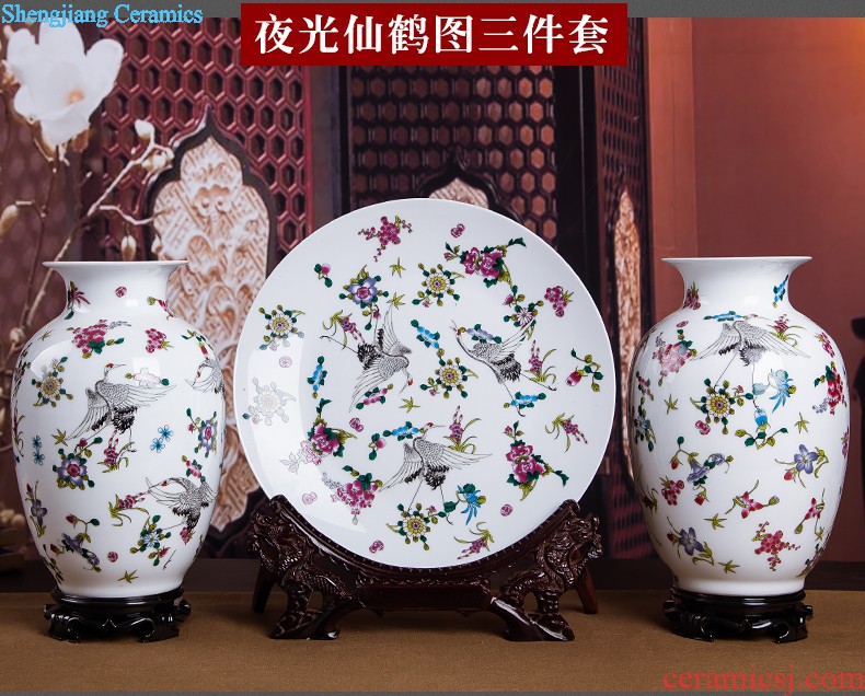 Jingdezhen ceramics vase Chinese penjing flower arranging large three-piece wine ark decoration plate of household decoration