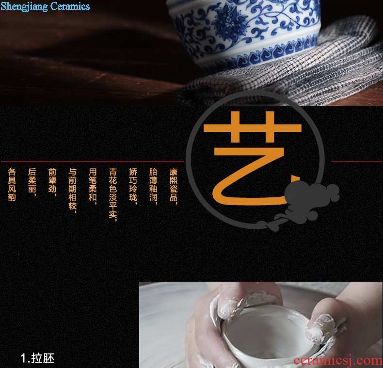 Yongzheng blue bucket stones chrysanthemum grain bowl nine domain jingdezhen antique hand painted sample tea cup ceramic tea set