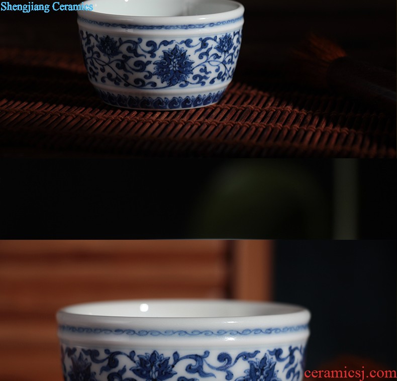 Yongzheng blue bucket stones chrysanthemum grain bowl nine domain jingdezhen antique hand painted sample tea cup ceramic tea set