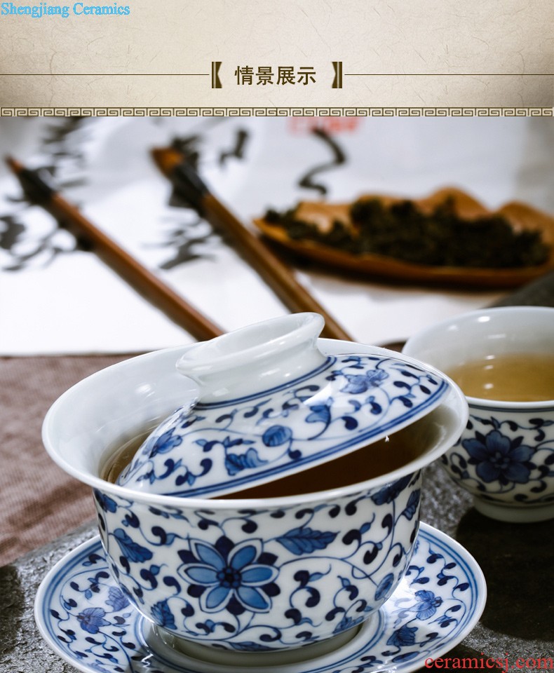 Blue and white porcelain of jingdezhen ceramic tea set nine domain 8 head tea set suits Chinese hand-painted teacup under the glaze of a complete set of the teapot