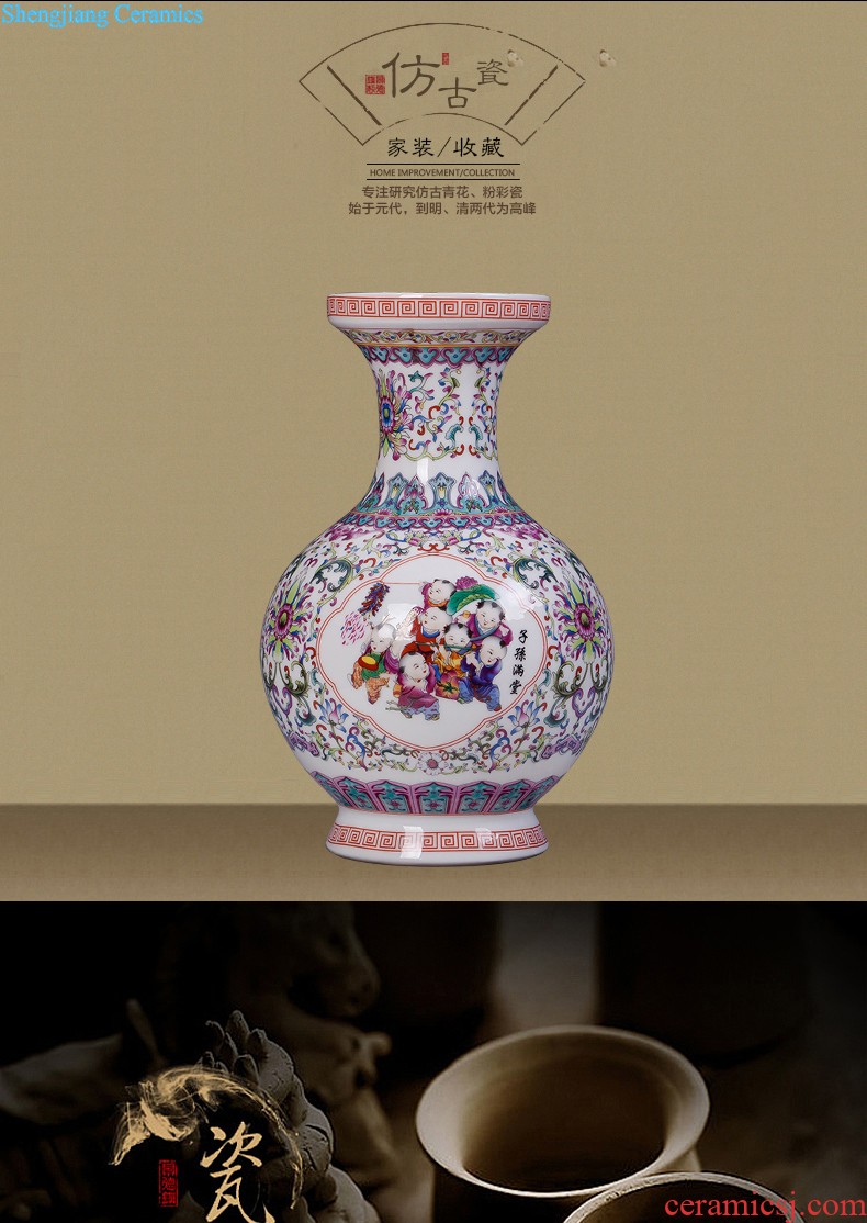 JingLongXuan jingdezhen ceramics Colored enamel vase Modern household adornment handicraft furnishing articles in the living room