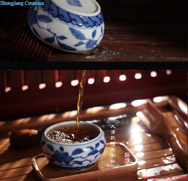 Blue and white dragon water lines Jingdezhen antique hand draw personal sample tea cup ceramic tea set kung fu tea cups