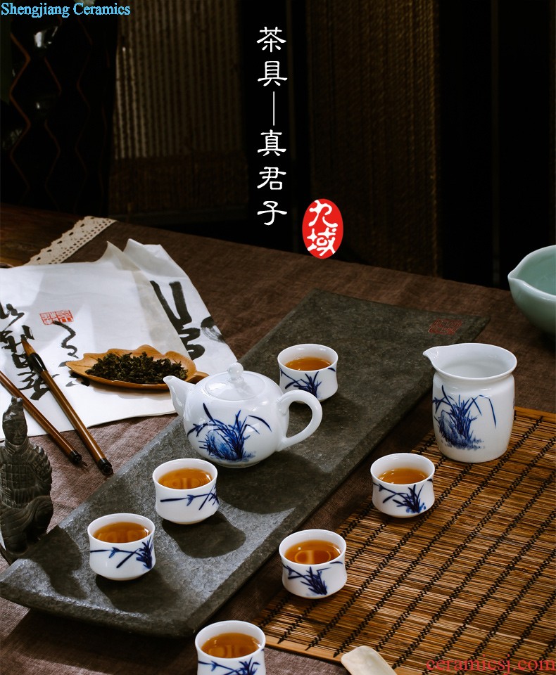 Hand draw nine domain of jingdezhen blue and white porcelain is 8 head porcelain tea set A complete set of creative ceramic four unity teapot