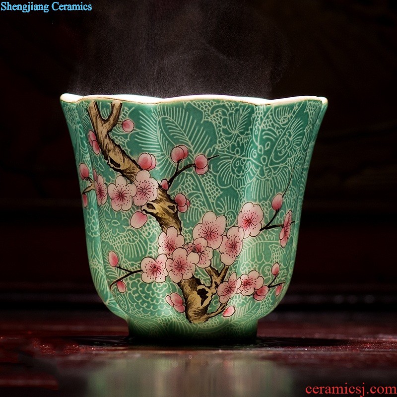 Jingdezhen ceramics tea cup bowl grilled pastel flowers single sample tea cup master cup hand-painted kung fu tea cups