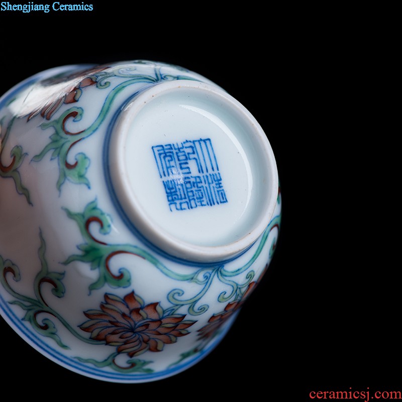 Hand painted blue and white agate red exposure cup sample tea cup of jingdezhen ceramic kung fu tea tea service master cup by hand