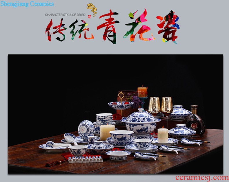 Jingdezhen ceramics bone porcelain tableware suit Chinese paint edge home dishes dishes 58 head tall bowl with a gift