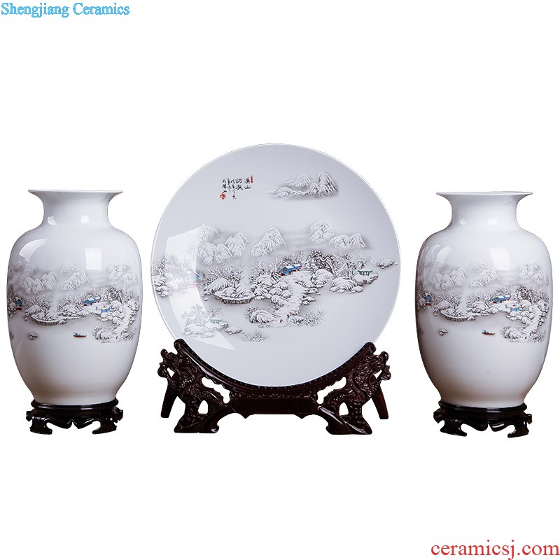 Jingdezhen ceramics vase Chinese penjing flower arranging large three-piece wine ark decoration plate of household decoration