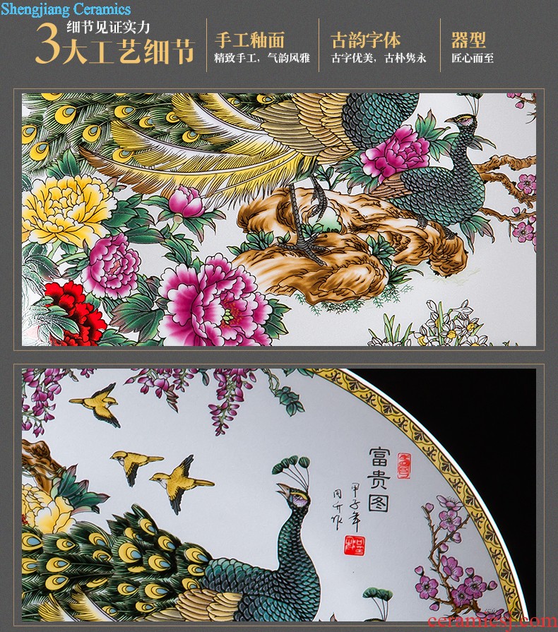 Jingdezhen ceramics furnishing articles household decorations hanging dish sitting room wine rich decorative plate Chinese arts and crafts