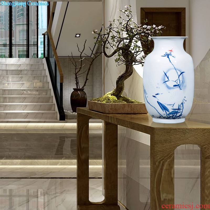 Jingdezhen ceramics vase hand-painted carving shadow green lotus pond interest series of new Chinese style household adornment furnishing articles