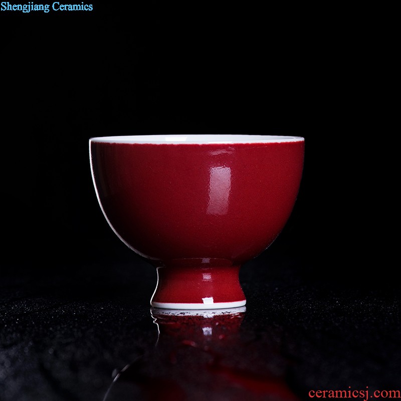 Master kung fu tea sample tea cup cup single cup personal cup tea cups of jingdezhen blue and white agate red plantain