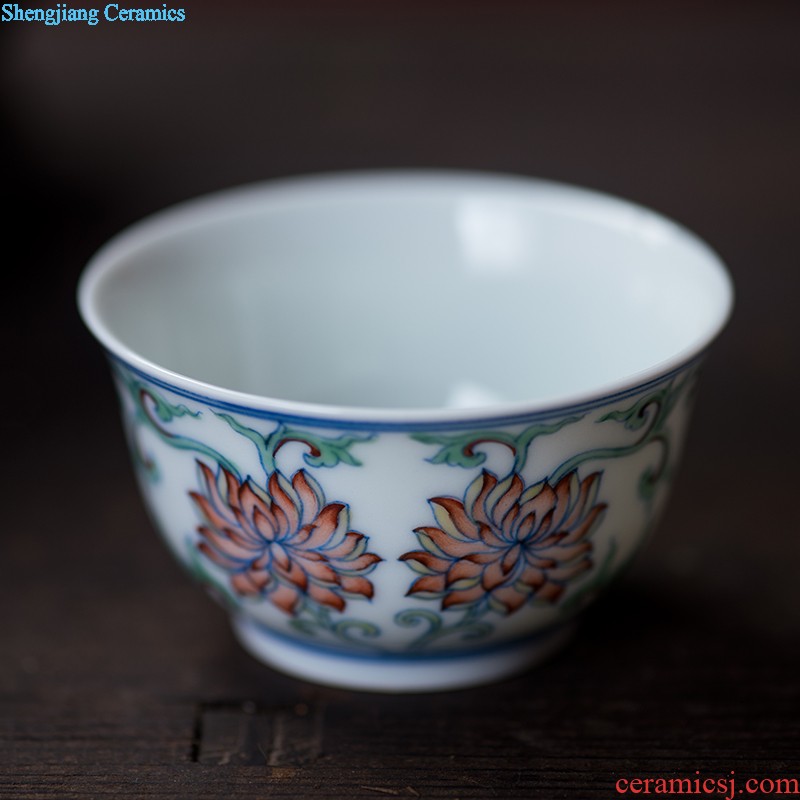 Hand painted blue and white agate red exposure cup sample tea cup of jingdezhen ceramic kung fu tea tea service master cup by hand