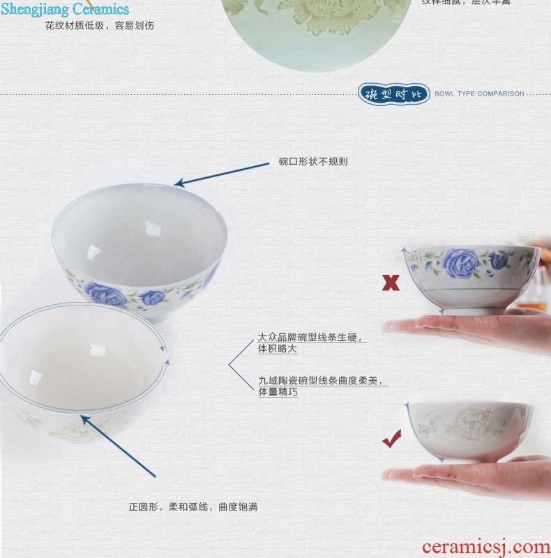 Nine domain jingdezhen porcelain, bone China rainbow noodle bowl five sets phnom penh big bowl Rice bowls housewarming gift bag mail