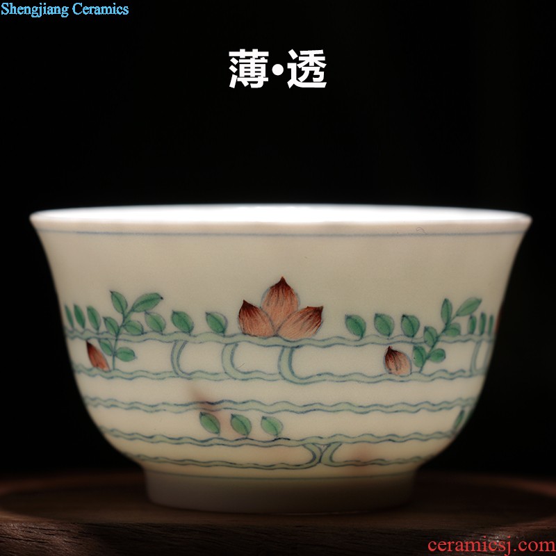 Nine domain jingdezhen archaize yongzheng bucket color ganoderma lucidum glass ceramic tea set kung fu small sample tea cup tea cups