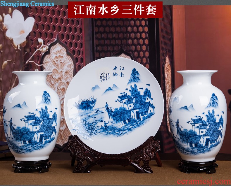 Jingdezhen ceramics vase Chinese penjing flower arranging large three-piece wine ark decoration plate of household decoration