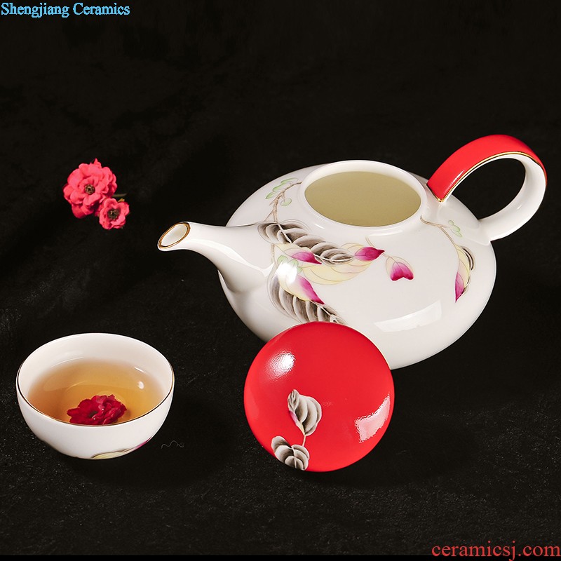 Nine domain jingdezhen fresh hand draw a complete set of kung fu tea tea set high-grade ceramics teapot tea tray