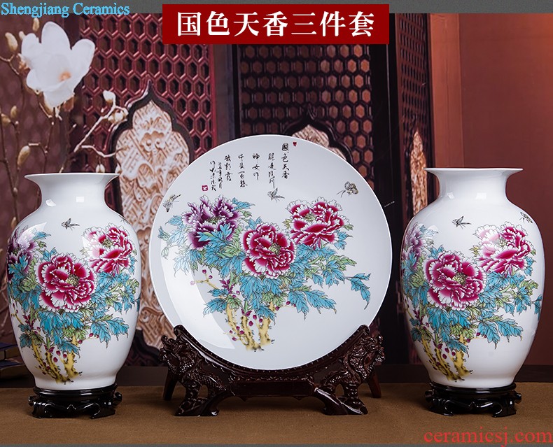 Jingdezhen ceramics vase Chinese penjing flower arranging large three-piece wine ark decoration plate of household decoration