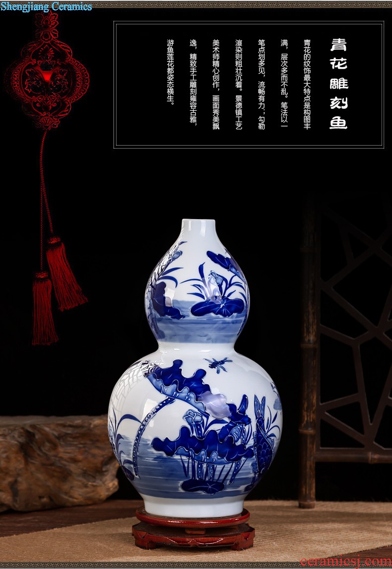 Jingdezhen ceramics hand-painted vases MeiHe double flower arranging clearer Chinese style home sitting room adornment is placed a gift