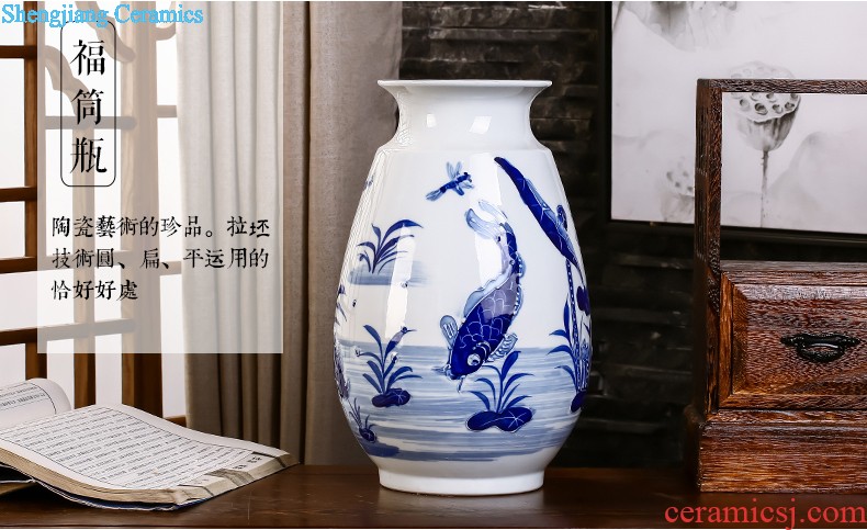 Jingdezhen ceramics hand-painted vases MeiHe double flower arranging clearer Chinese style home sitting room adornment is placed a gift