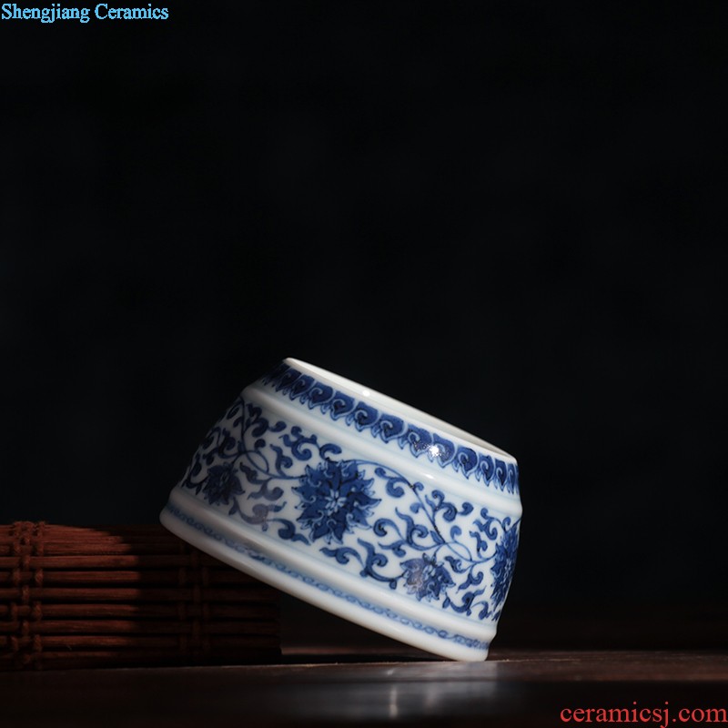 Yongzheng blue bucket stones chrysanthemum grain bowl nine domain jingdezhen antique hand painted sample tea cup ceramic tea set