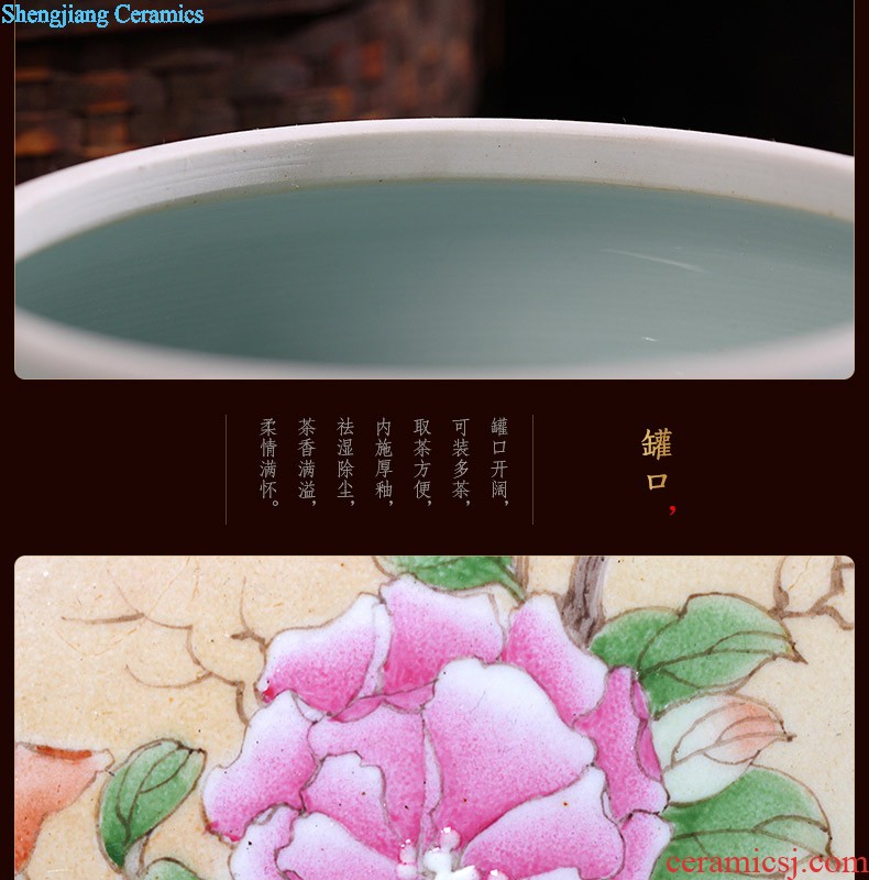 Nine domain Jingdezhen hand-painted pu 'er tea cans ceramic tea cake box of hand-painted flowers and plants tea pot