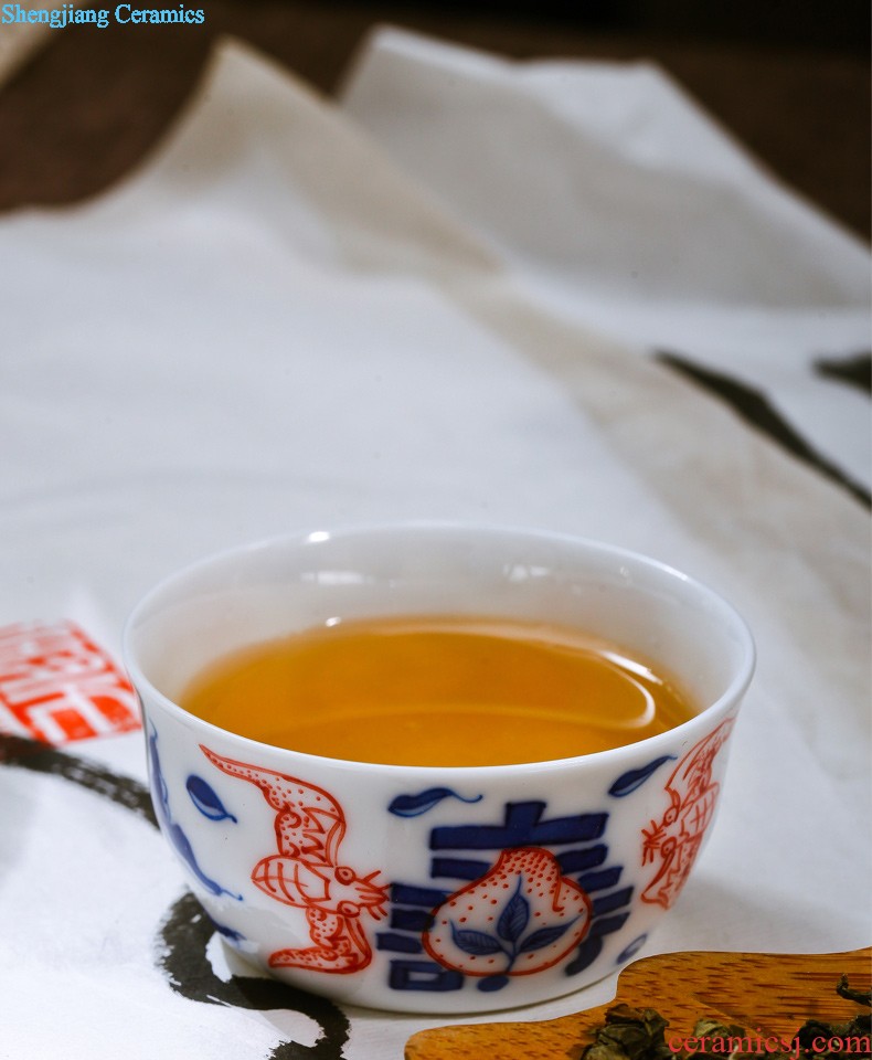 Hand painted porcelain of jingdezhen nine domain 5 head of a complete set of ceramic cups tureen suits Under the glaze color four unity of tea set