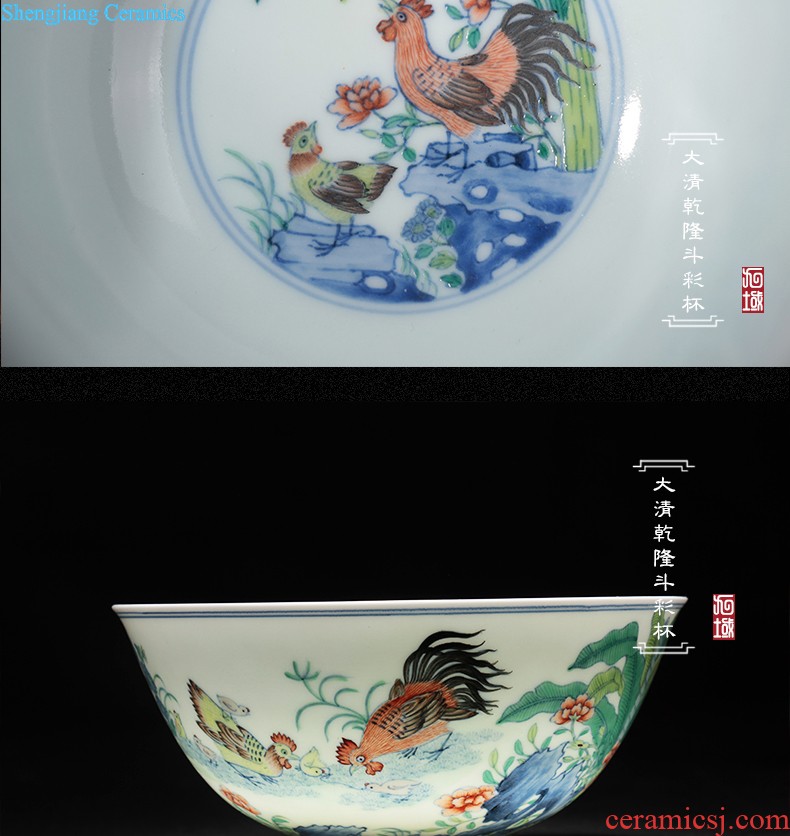 Nine domain qing qianlong blue bucket color and figure chicken stripes jingdezhen porcelain brush pot manual archaize chicken with cylinder cup