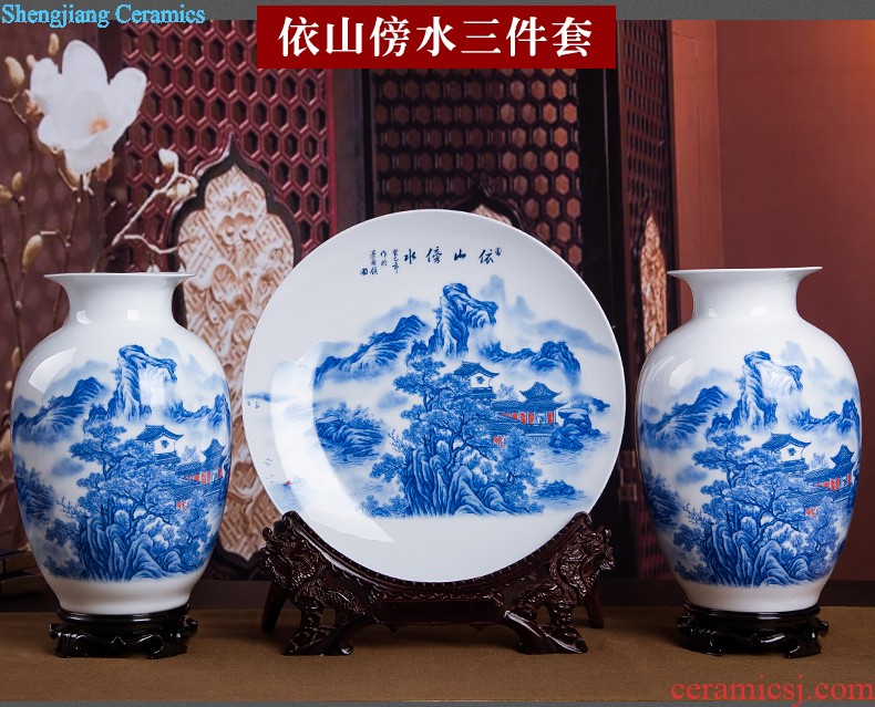 Jingdezhen ceramics vase Chinese penjing flower arranging large three-piece wine ark decoration plate of household decoration