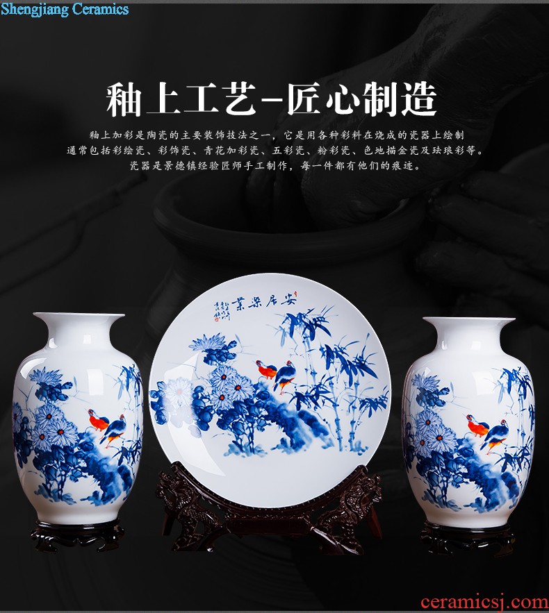 Jingdezhen ceramics vase Chinese penjing flower arranging large three-piece wine ark decoration plate of household decoration