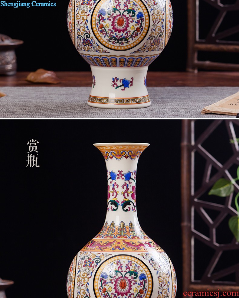 JingLongXuan jingdezhen ceramics Colored enamel vase Modern household adornment handicraft furnishing articles in the living room