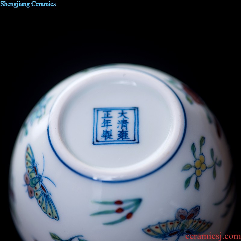 Kung fu tea cups imitation qing yongzheng bucket color ball grain small bowl of jingdezhen ceramic teacups hand-painted archaize ceramic tea set