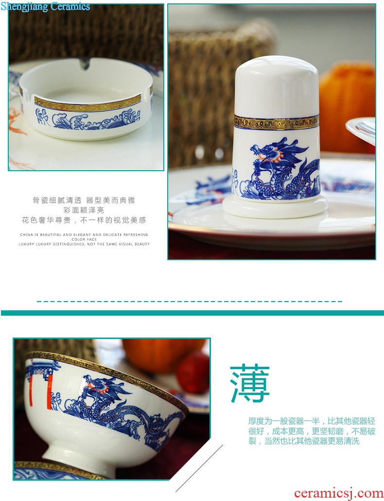 European glair jingdezhen ceramic nine domain 56 skull porcelain tableware suit Blue and white porcelain dishes consolidation