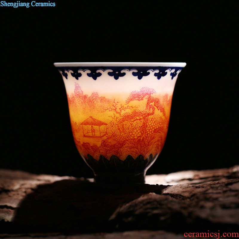 Master kung fu tea cup single cup sample tea cup blue agate hong shan ju cup hand-painted ceramic cup tea cup